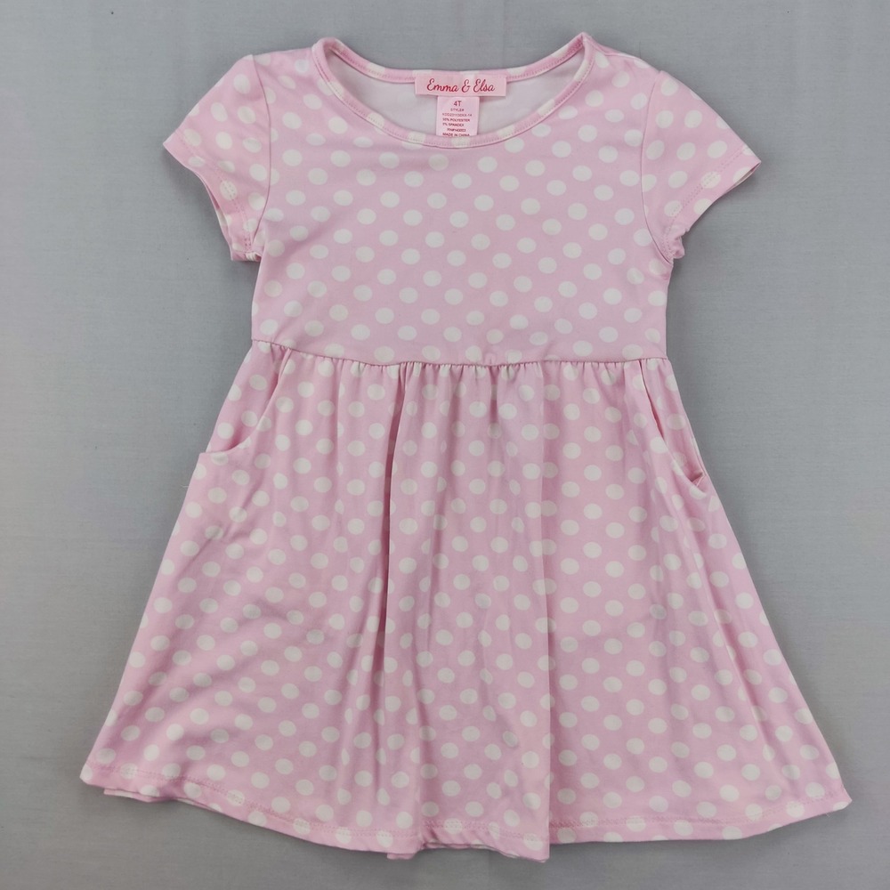 Emma & Elsa Dress Girls 4T Pink Polka Dot Short Sleeve Pockets KDD231130XX-14